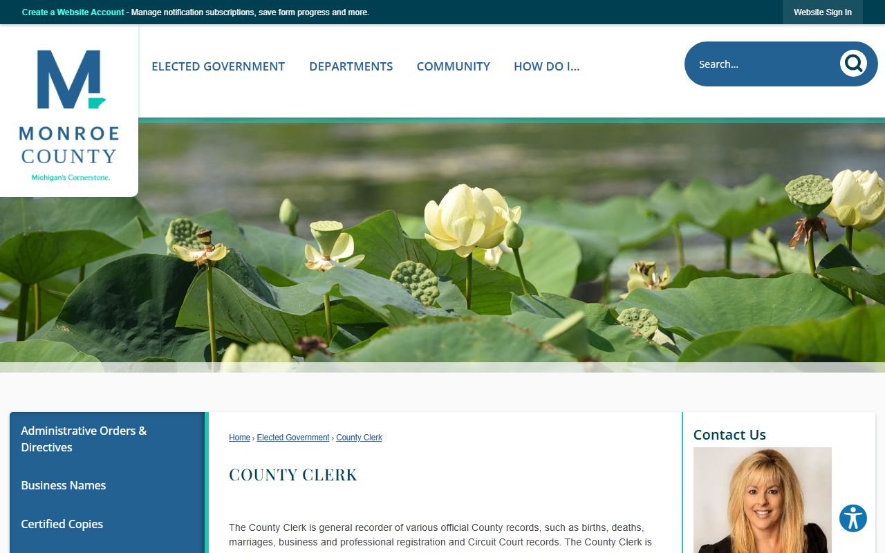 Monroe County County Clerk / Register of Deeds page with court record filing channels