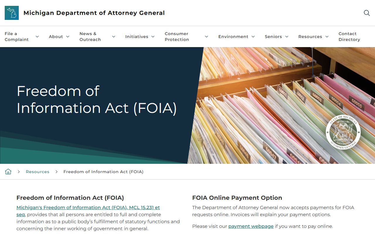 Michigan Attorney General FOIA resource for Monroe County public records