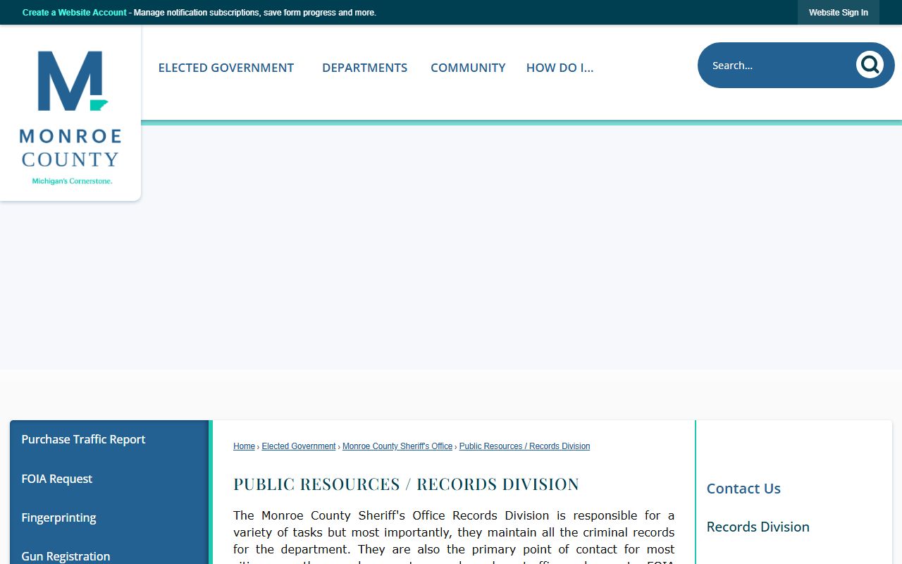 Monroe County Sheriff's Records Division page for arrest reports and record checks