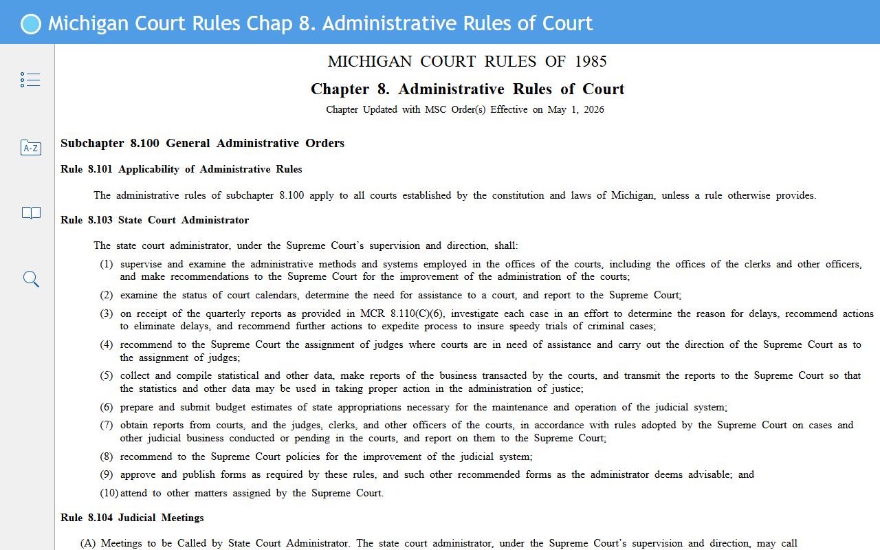 Michigan Court Rules Chapter 8 governing Monroe County court records access