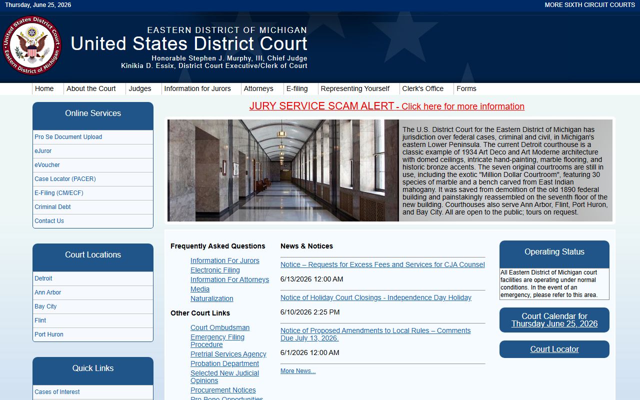 Eastern District of Michigan federal court holding Monroe County federal court records