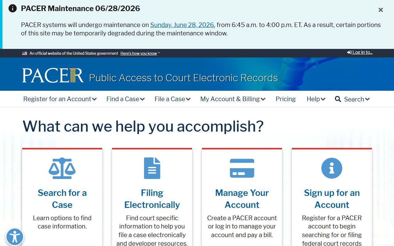 Federal PACER service for looking up Monroe County federal court records