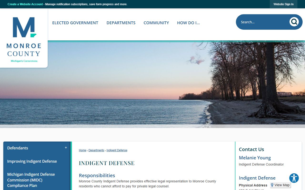 Monroe County Indigent Defense page linked to criminal court records access
