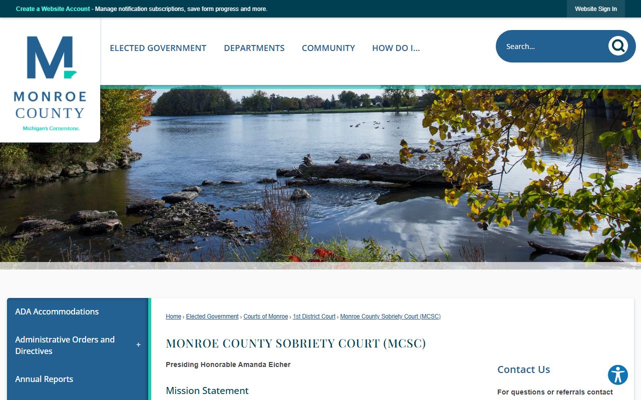 Monroe County Sobriety Court page for driving-related court records and testing
