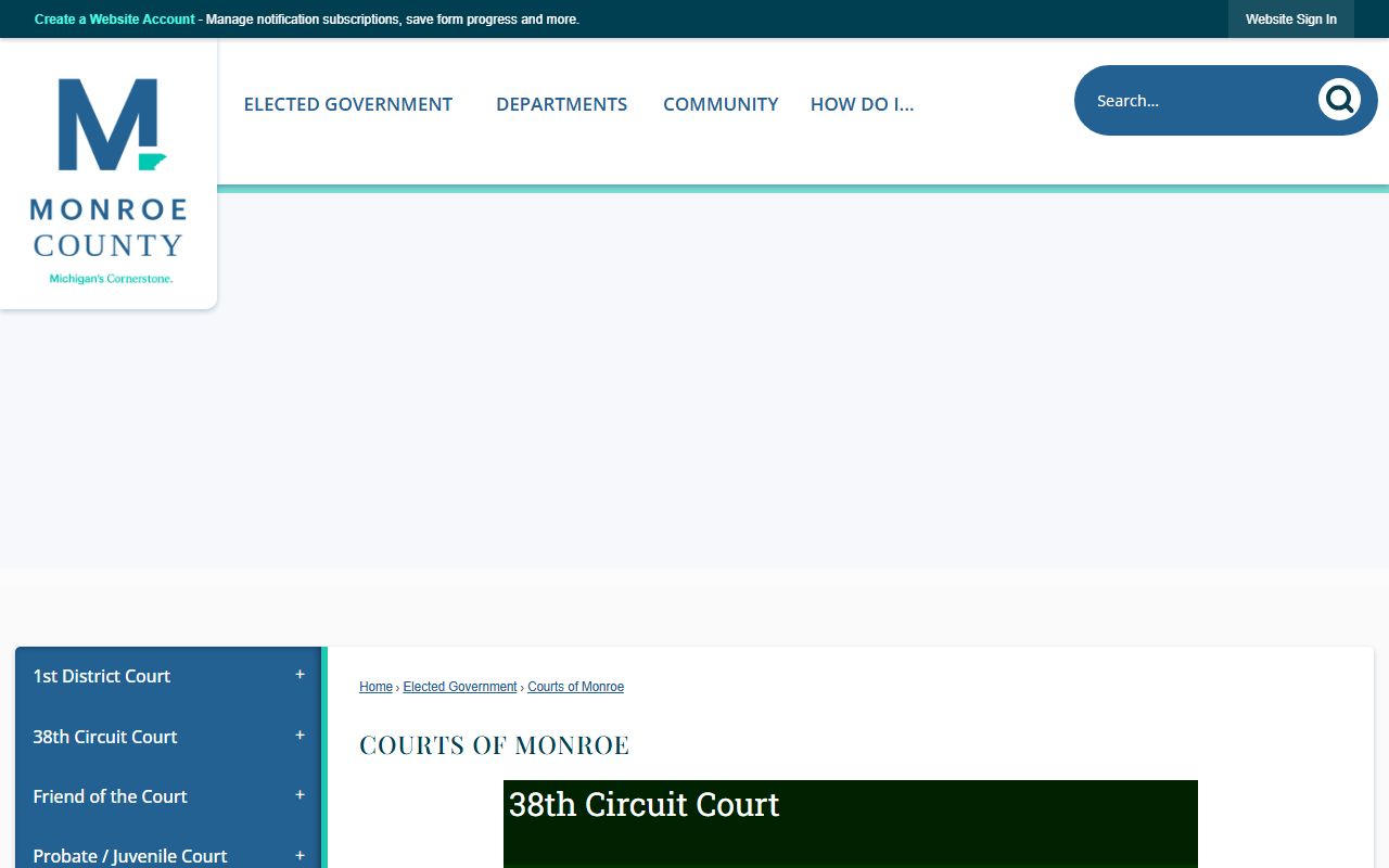 Monroe County court records divisions on the Courts of Monroe landing page