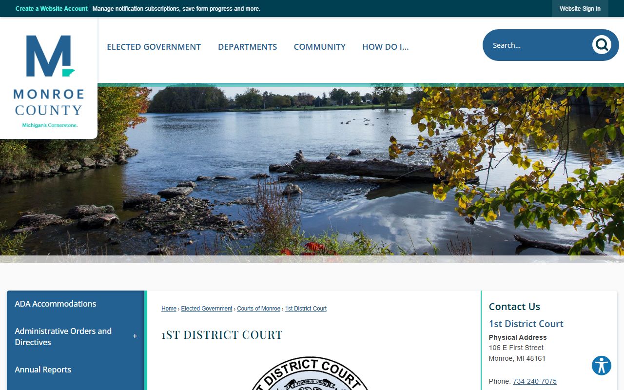 Monroe County court records and specialty court links on the 1st District Court page