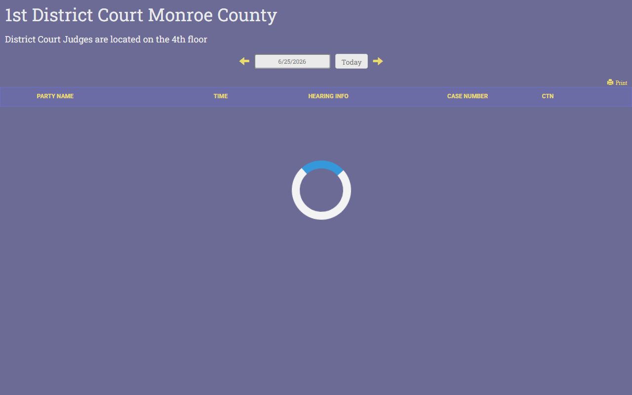 Monroe County court records daily docket for the 1st District Court
