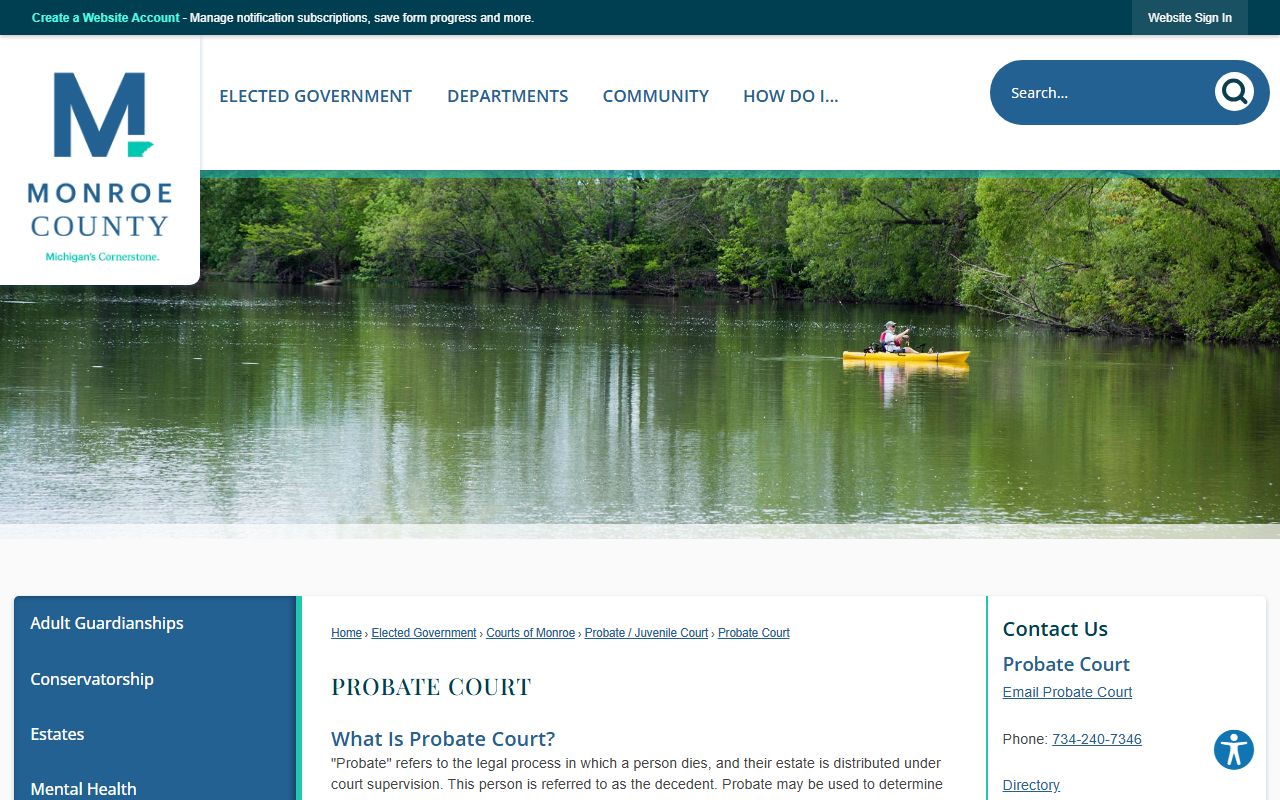 Monroe County Probate Court contact page for probate records