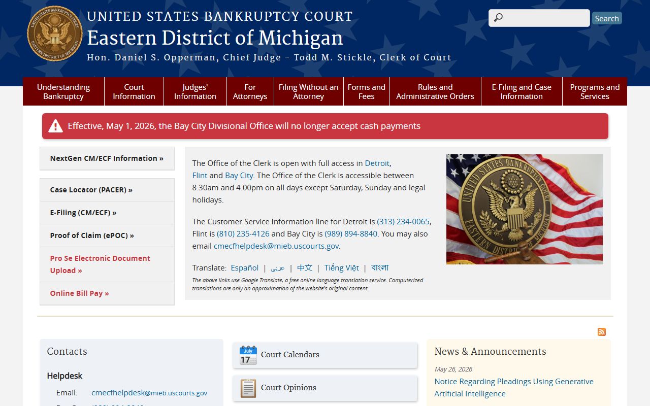 U.S. Bankruptcy Court Eastern District of Michigan, separate from Monroe County probate records