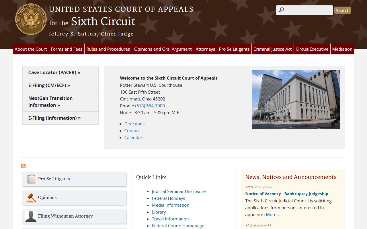 Sixth Circuit Court of Appeals covering federal warrants tied to Monroe County cases